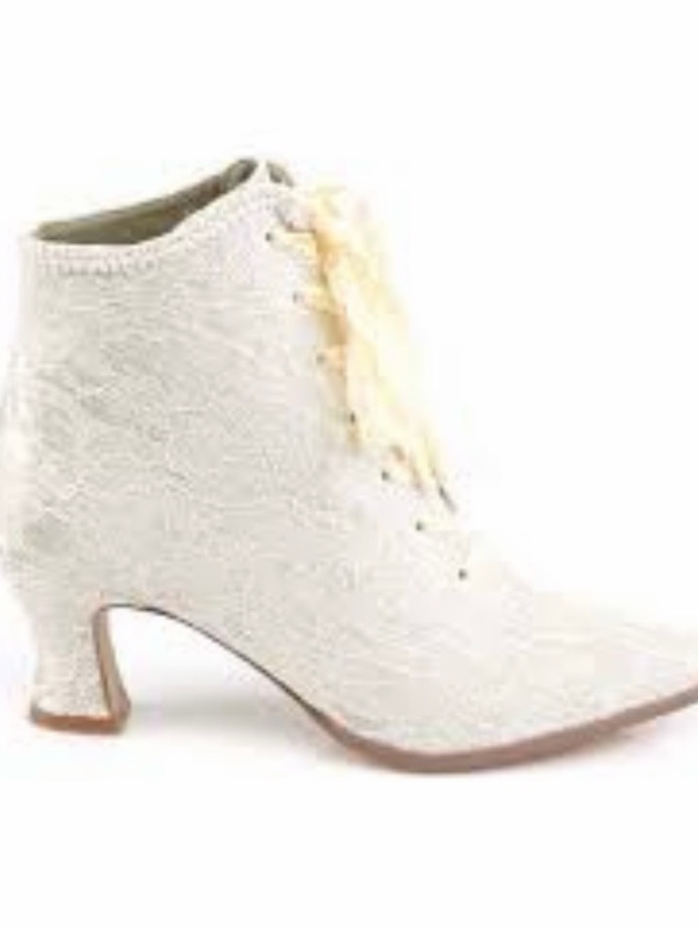 #669 Cream Lace Victorian Ankle Boots with Ribbon Laces -with Block Heel. NIB